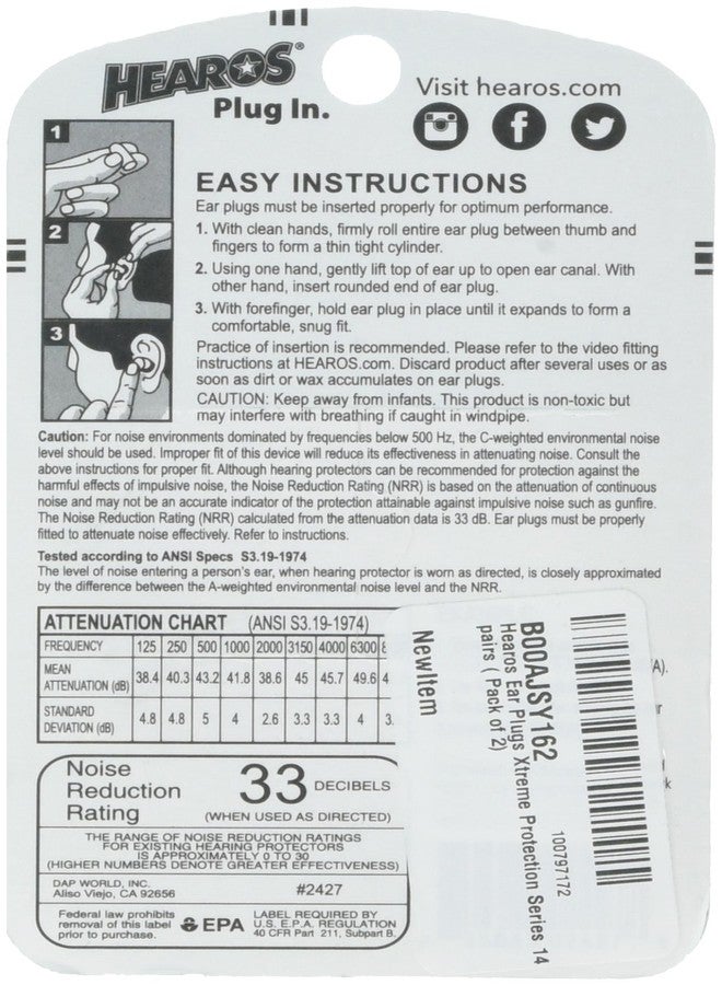Hearos Ear Plugs - Xtreme Protection Series, 14 Pairs each (Value Pack of 2) : Beauty - Image 2